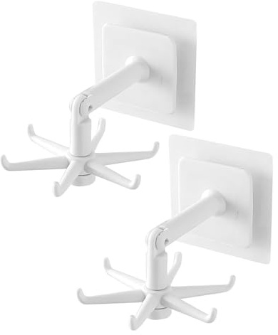 Gancho plegable giratorio de 360°,Ganchos giratorios, Colgador de ducha para baño plegable 2x, Estante para utensilios con 6 garras, gancho de cocina para montaje en pared, organizador de utensilios m