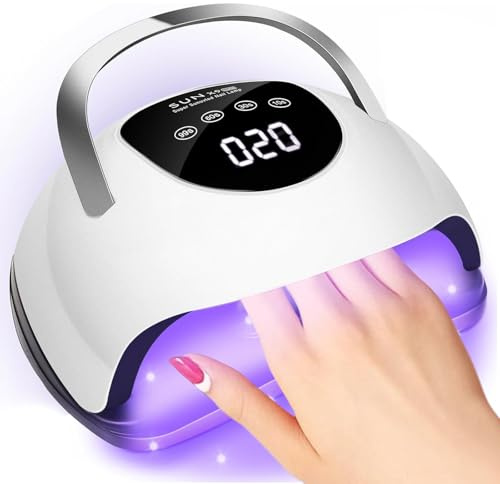 OHVBAEON Lampe à ongles UV 220 W pour vernis à ongles en gel, séchoir à ongles 57 perles avec écran tactile, capteur automatique et 4 minuteries, poignée portable, outil d'éclairage professionnel pour
