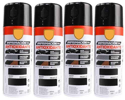 various Pintura Spray Imprimacion Antioxidante Negro de 400 ml Protección Contra la Corrosión Adecuado para las Superficies de Metal, Aluminio,Hierro y Otros metales Pack de 4 Unidad