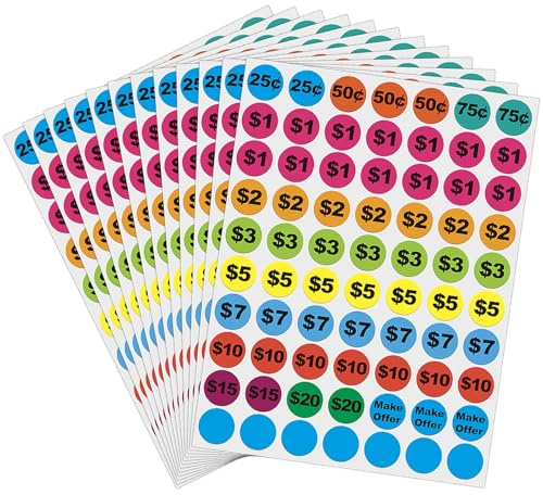 Removable Garage Sale Stickers, 1400 Pcs Yard Sale Price Stickers, 3/4 Round Preprinted Garage Sale Price Stickers Labels for Flea Markets, County Fairs & Retail