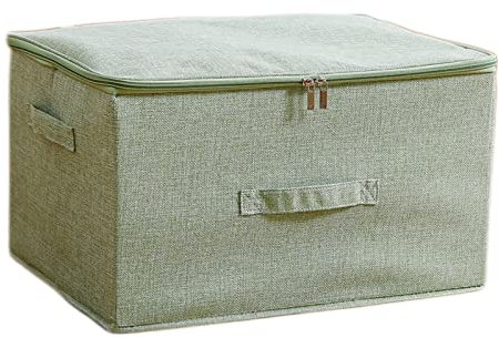 Scatola portaoggetti con coperchio e manici, cestini pieghevoli con cerniera per vestiti, bidoni in tessuto, per biancheria da letto e coperte (verde, S: 38 x 26 x 15 cm)