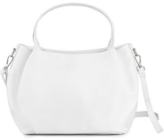 Caspar elegante Leder Henkeltasche Damen Handtasche mit verstellbarem Schultergurt - PREMIUM LINE - Modell No.823 - Made in Italy, Farbe:weiß