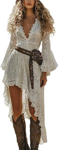 Abito vintage con scollo a V e maniche corte per le donne retrò western country abiti casual abito da festa spiaggia di grandi dimensioni gotico gonna da degrado occidentale costume da cowgirl, 1