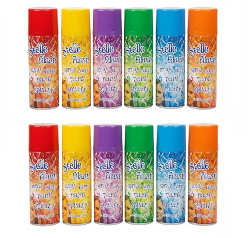 Italia Magazzini Stelle Filanti Spray Colorate per Carnevale, Feste ed Eventi, Bombolette Party Multicolore (12, Bombolett)