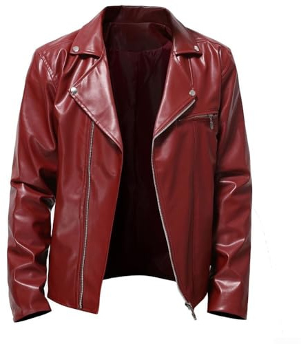 Feegow Chaqueta de motocicleta de cuero sintético vintage para hombre, abrigo de motociclista de gran tamaño, solapa de manga larga, ropa de abrigo casual para primavera, otoño, vacaciones diarias (L