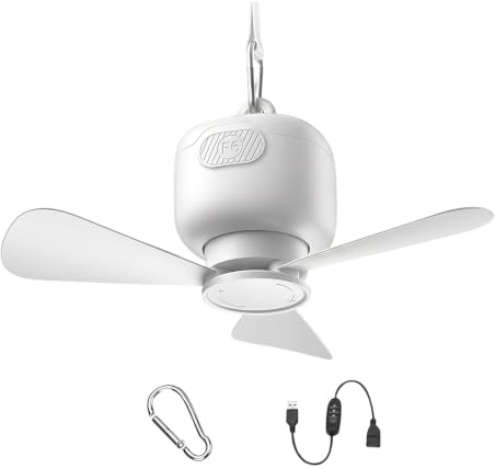 USB Rechargeable Hanging Tent Fan with LED Light & Remote Timer,3 Speed Portable Mini Ceiling Fan,Wireless Quiet Cooling Fan for Tent RV Camper Car Canopy Beach Outdoor Camping