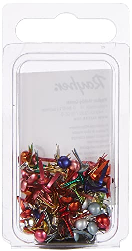 Rayher 8916149 Rundkopf-Klammern, Metall, Länge 9 mm, Kopf 4 mm ø, Blisterbox 100 Stück, farblich sortiert, Mini-Brads für Scrapbooking und zum Basteln, Musterklammern, Spreizklammern