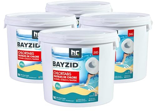 Höfer Chemie 4 x 5 kg Pastilles de Chlore pour Piscine 20 g, Hautement Efficaces, Rapidement solubles avec Une teneur en Chlore Actif de 56%, pH Neutre, sans Calcaire, Désinfection Puissante