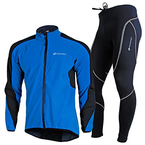 NUCKILY Herren Langarm Radsportanzüge Radtrikot Set Radfahren Kleidung Langärmeliges Fahrradtrikot mit Thermofleecefutter Fahrradhose mit Sitzpolster für Herbst/Winter (60408, XL)