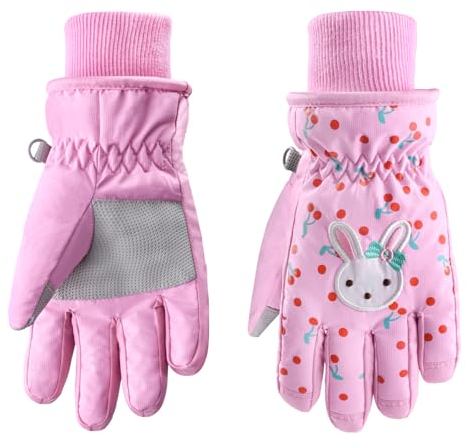 Azarxis Kinder Skihandschuhe, Winddichte Winterhandschuhe, Kalt Wetter Handschuhe für Junge und Mädchen (Rosa, S (4-6 Jahre))