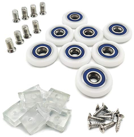 8 Stück Ersatz-Rollen/Laufrollen/Räder für Duschkabinentür Mit Transparente Anti Kollisions Block (25mm)