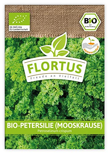 FLORTUS BIO Petersilie Mooskrause | Kräutersamen | Petersiliensamen | Bio Saatgut aus Pflanzensamen | Samen zur Anzucht für Garten, Balkon, Küche & Fensterbank