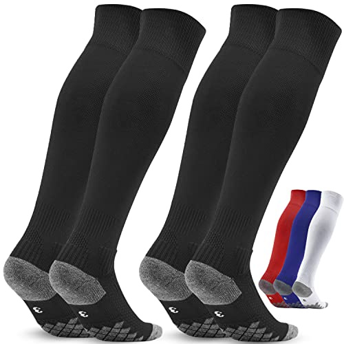 Northdeer Kinder Stutzen Fussballsocken Fussballstutzen - Fussballstrümpfe Stutzenstrumpf 2 Paar EU 31-34 – Sportsocken Trainingssocke Sockenstutzen - für Fussball, Laufen, Training (Schwarz 1)