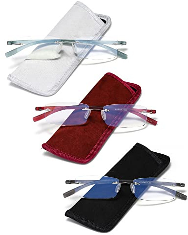 HIYANJN Rimless Reading Glasses For Women Tr90 Blue Light Blocking Eyeglasses Lightweight Frameless Computer Readers(3-Pack,1.5)