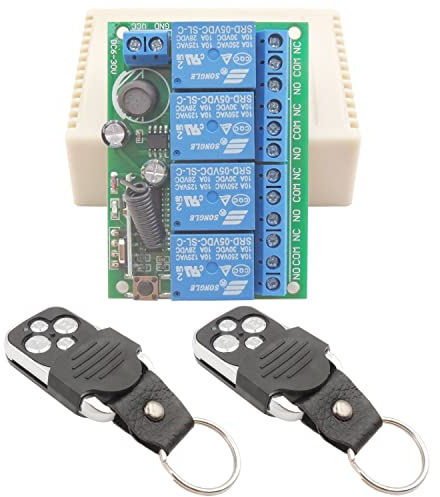 DieseRC 12V 24V 4 canales Relé inalámbrico Interruptor de control remoto DC 6-30V 433Mhz Control de radio 4CH Módulo receptor con 2 transmisores, para luces, puerta de garaje, motor, bricolaje