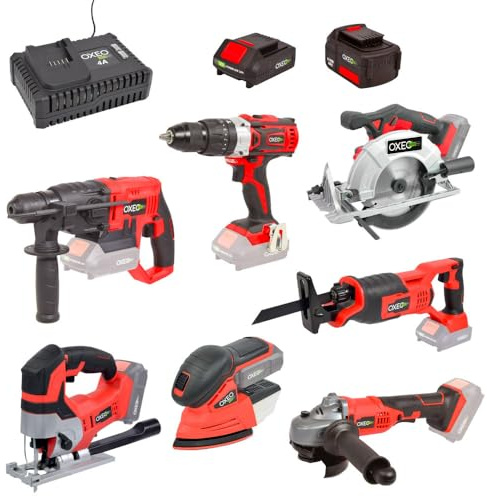 Pack complet Bricolage Easy Full : Perceuse/Perfo/Meuleuse/Scie sauteuse/circulaire/sabre/ponceuse/batteries 4Ah/2Ah
