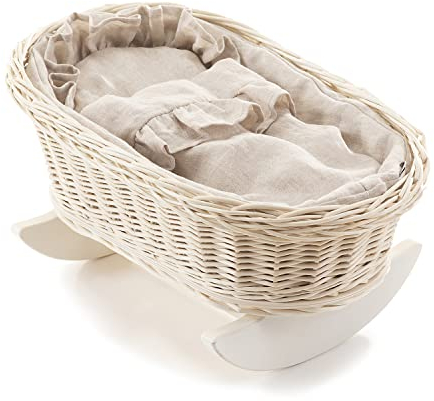 e-wicker24 Alles aus Weide DESAYER SCHAUKELBETT MIT Leine BETTWÄSCHE, EINE SHAUKELWEIGE AUS WEIDE, SCHAUKELBETT MIT LEINEN Kissen UND Decke, NATÜRLICHE KINDERSPIELZEUG, EIN Geschenk