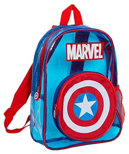 Marvel Sac à dos Captain America pour garçons - Transparent - Facile à nettoyer - Pour l'école et la plage, bleu, taille unique
