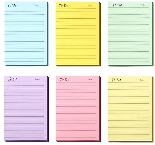 Newplenty To Do Liste Haftnotizen Notizzettel, Linierte Sticky Notes, Selbstklebende Klebezettel, Bunt Notizblöcke für Schule, Büro, Hause (10x15cm)