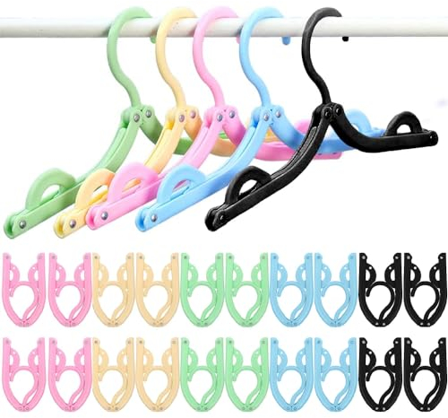 Tragbare Faltbare Kleiderbügel, 20 Stück Faltbar Reise Kleiderbügel, Kunststoffbügel Platzsparend, Reisebügel Tragbare Faltbare Kleiderbügel für Zuhause Hotel Reisen Camping(5 Farben)