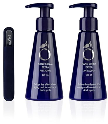 Herome 2-Pack Handcreme (Hand Cream) Extra Anti Aging - Schütz Gegen Hautalterung Und Pigmentflecken, Mildert Falten SPF15, mit gratis Glasnagelfeile- 2 * 120ml.