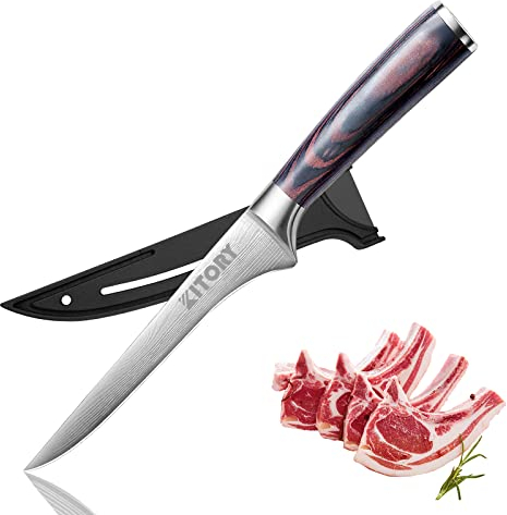 Kitory Filetiermesser 15 cm - Profi Ausbeinmesser mit Schutzhülle - Fischmesser mit Scharfe Klinge - Deutschem Hochleistungs-Edelstahl mit Pakkaholzgriff