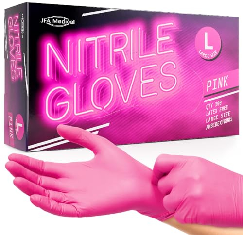 JFA Medical Disposable Powder Free Pink Nitrile Gloves - Box of 100 (Large)