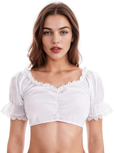 Zeagoo Dirndl Blouse Women's Costume Blouse Short Sleeve White Off Shoulder Dirndl Blouse Oktoberfest Dirndl Blouses Traditional Beer Festival Carnival Elegant Blouse with Puff Sleeves, White, XL