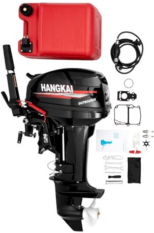 18HP Outboard Motor, 246cc 2 Stroke Fishing Boat Engine Water Cooled Gasoline Model Short Shaft, Heavy Duty Outboard Engine, CDI Ignition System, 4500-5500r/Min Water Transportation (18HP)