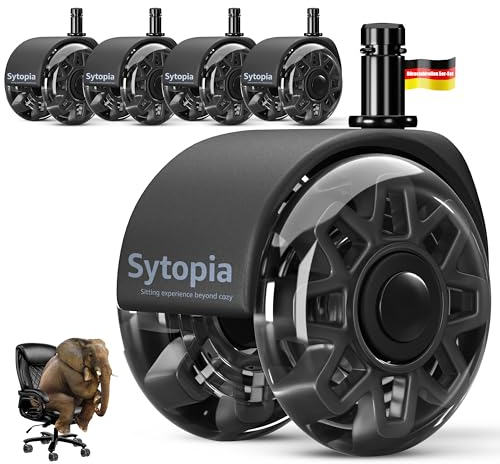 Sytopia 5er Set Bürostuhl Rollen 11x22MM, Große Gummirollen für Bürostühle, Perfekte Rollen für Teppich, Hartboden, Parkettböden, Bürostuhlrollen ersetzen Bodenmatten (Schwarz, Nicht für 1KEA)