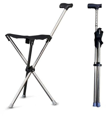 Dreieckiger Gehstock mit Sitz Aid Stativ Krückenstuhl mit Sitz klappbarer Gehstock mit Sitz Gehstock mit 3 Beinen, Gehstock Herren Belastbar Bis 150Kg Cane und Hocker Dual-us