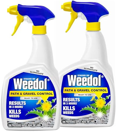 Path & Gravel Weed Killer Sprayer - Pack of 2 x 1L Weed Control Ready to Use Weed Killer Spray for Paths, Driveways & Permeable Patios. Strong Weed Killer with Topline Card. Visible Results in 2-3h