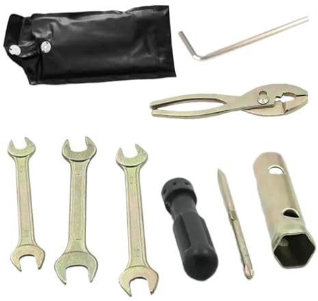 Uonguon Kit di attrezzi per la riparazione di moto, strumenti di manutenzione scooter, pinze, chiave inglese, presa candela per motoslitte, set completo di attrezzi per scooter e moto, con custodia