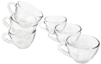 CUCUBA Set 6 Tazzine da Caffè in Vetro Trasparente Forma Bassa 70ml Lavabili