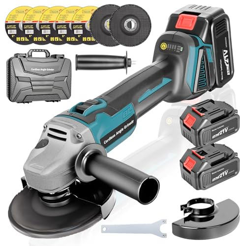 SINGTIP Amoladora Angular Inalámbrica 125mm Compatible con Maa-kita 21V Catería, Radial con 2×3.0Ah Batería 9000RPM, Rebarbadora 5 Discos de Corte &2 Discos de Láminas para Cortar, Pulir y Lijar