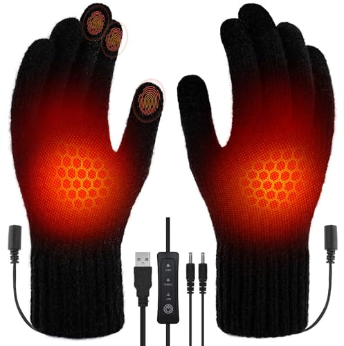 Lomffy Guantes Calefactables USB para Hombre Mujer, Doble Cara Guantes Térmicos Guantes de Invierno 3 Temperatura Manoplas Térmicas Calientamanos Regalo Mitones esquí de Punto para Interior Exterior