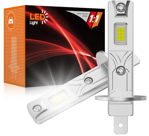 PAERKU Ampoules H1 LED pour Voitures, 6500K Blanche 18000LM H1 Lampes Remplacement pour Halogènes, Conception Sans Ventilateur, Plug and Play (Lot de 2)