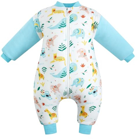 WYTbaby Baby Schlafsack mit Füßen Winter 3.5 Tog Warm Langarm Winterschlafsack 100% Baumwolle Schlafsack Baby mit Abnehmbaren Ärmel für Jungen Und Mädchen,Gray/Baby Höhe 65-80cm
