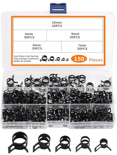 150 Piezas Clips De Manguera Con Resorte, Acabado Zinc Negro, 6/7/8/9/10 Mm, Para Tubos De Silicona, Combustible/Agua/Aire, Mecánica Y Bricolaje