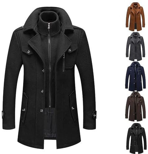 liyun jacket Winter Coat Men's Duffle Caban Jacket Trench Slim Fit Wool Warm Short Loden, M-4XL(Black,XX-Large)