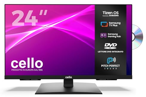 Cello C2426TZF TV/24 tum Smart LED DVD med Samsung Tizen OS, Gaming Hub, Pitch Perfect-högtalare, Bluetooth, perfekt för kök och sovrum, trippel tuner