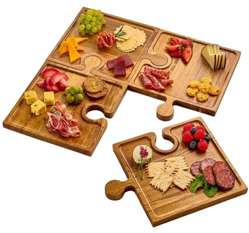 Liakyunf Tagliere Per Formaggio - Set Di 4 Taglieri Di Legno Incastrabili - Vassoio Da Salumi A Forma Di Puzzle | Per Cucina Festa Matrimonio Vacanza Antipasto Cibo Famiglia Padrona Di Casa