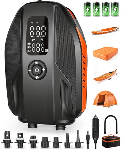 Falmets Paddle Board Electric Pump, 18000mAh Rechargeable 20PSI High Pressure SUP Pump, Intelligent Dual Stage Inflation & Deflation, Auto-Off for Stand Up Paddle Boards, Surfing Kite, Tent, Boat