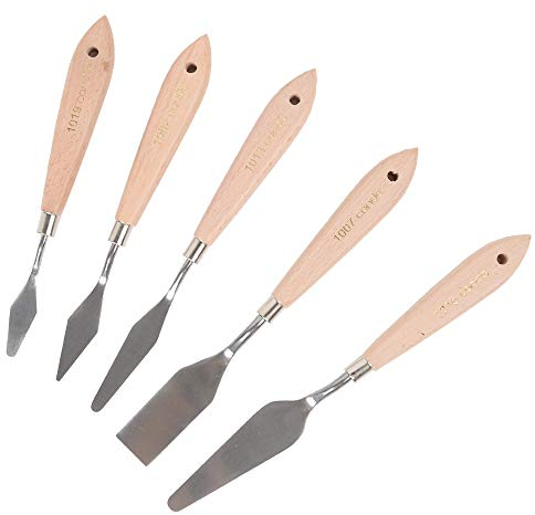 Conda 5 Stücke Palettenmesser Malwerkzeug Metallmesser mit Holzfarbe Holzgriff zum Malen, Künstlerbedarf