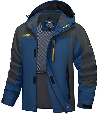 MAGCOMSEN Men's Lightweight Softshell Jacket Rain Waterproof Breathable Jacket Hiking Running Windbreaker Raincoat Denim Blue, 2XL