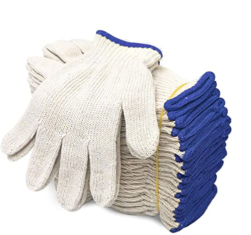 Evridwear Cotton Polyester String Knit Shell Safety Protection Work Gloves for Painter Mechanic Industrial Warehouse Gardening Construction Men & Women 12 Pairs, no Dots, Medium Size