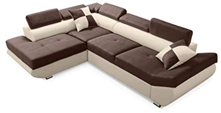 Robin Inspire Divano Angolare Modulare 4 Posti - Divano Letto a L Sinistro - Contenitore, 5 Poggiatesta Regolabili, 2 Cuscini - per Soggiorno Moderno - 280 cm Saturn Cioccolato Biscotto
