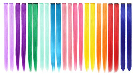 22 PCS-gefärbte Haarverlängerungen in 11 Farben, die Mädchen mit glattem 22-Zoll-Haar und modischen Haarschmuck (einschließlich 11 Farben) hervorheben