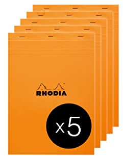 Rhodia 18200Cpack de 5 Bloc Agrafé N°18 Orange A4 Petits Carreaux