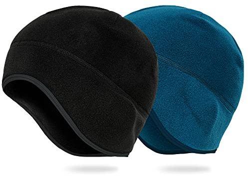 Arcweg Fahrrad Mütze Winter Helm Mütze Radmütze Unterziehmütze Herren Damen Fahrrad Mütze Thermo Fleece Radmütze Radsport-mützen Laufmütze Radfahren Laufen Skull Cap (Black+Blue, One Size)